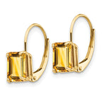 Emerald-Cut Citrine Leverback Earrings in 14K Yellow Gold