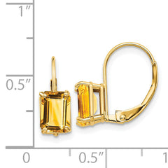 14k 7x5mm Emerald Cut Citrine Leverback Earrings