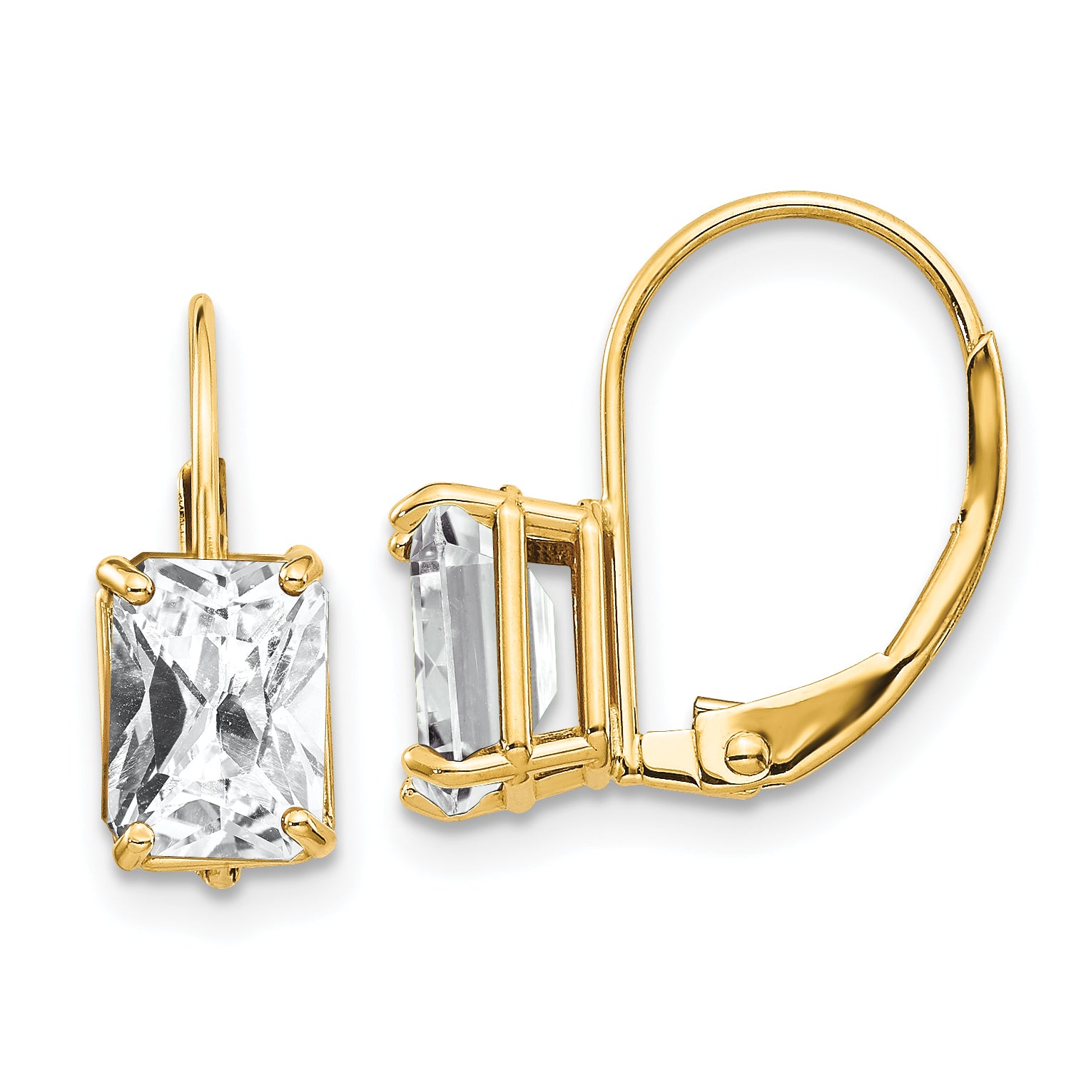 14k 7x5mm Emerald Cut Cubic Zirconia Leverback Earrings Main image