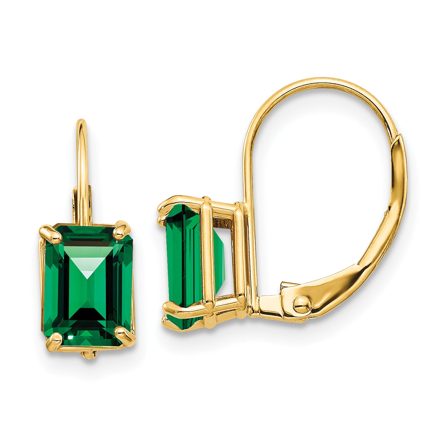 14k 7x5mm Emerald Cut Mount St. Helens Leverback Earrings Main image