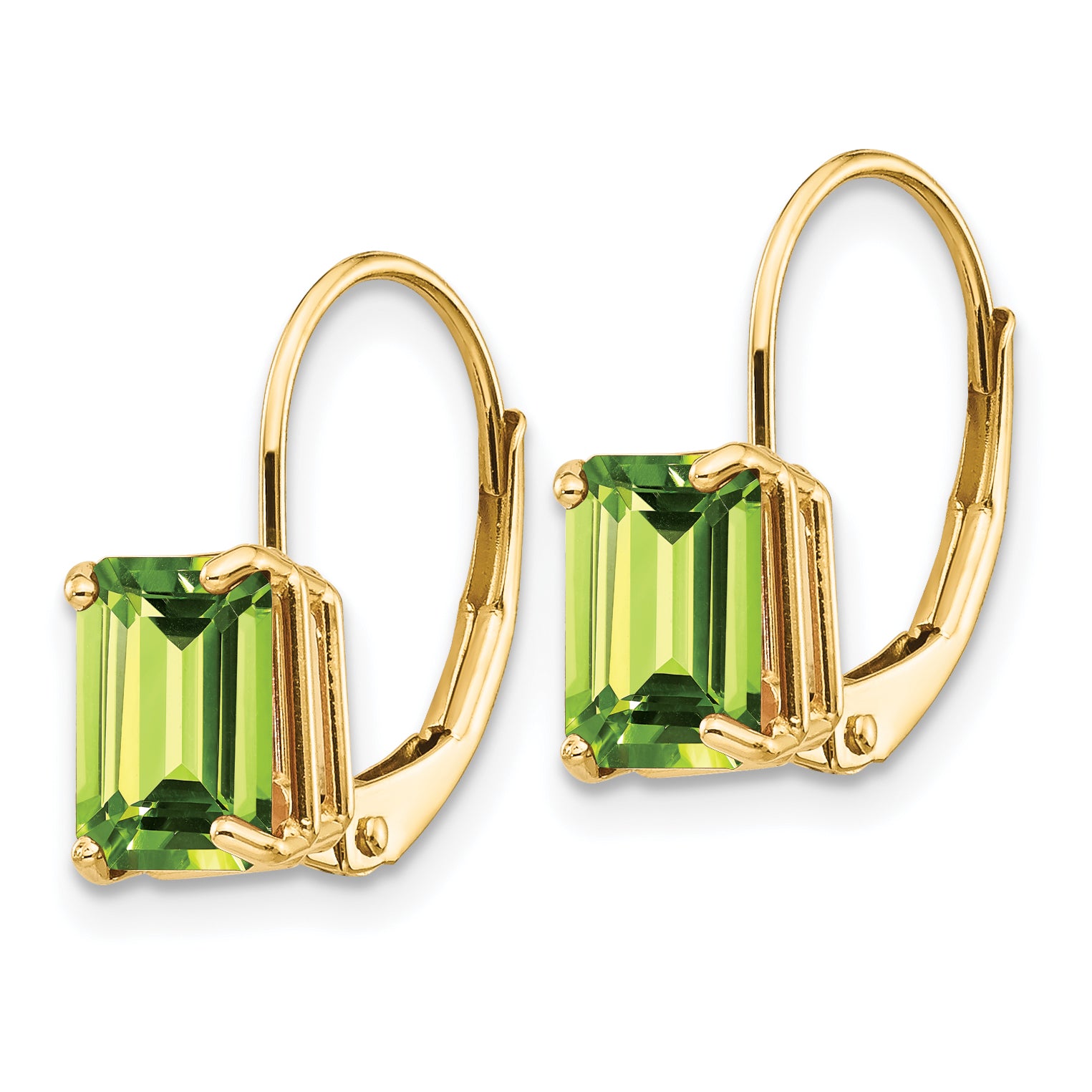 14k 7x5mm Emerald Cut Peridot Leverback Earrings Secondary image