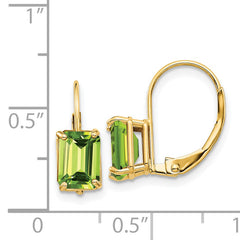 14k 7x5mm Emerald Cut Peridot Leverback Earrings