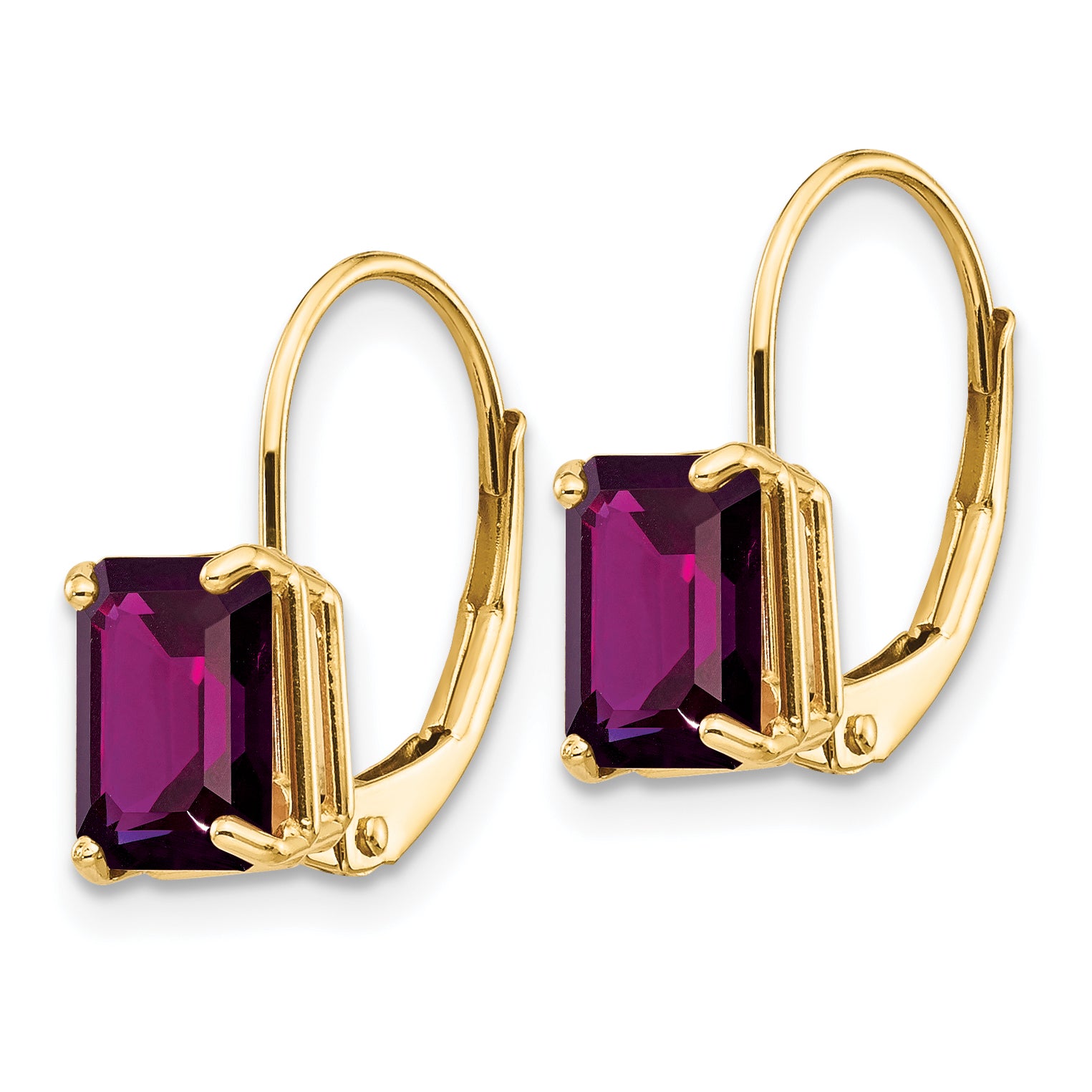 14k 7x5mm Emerald Cut Rhodolite Garnet Leverback Earrings