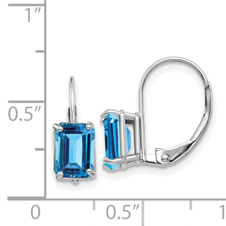 14k White Gold 7x5mm Emerald Cut Blue Topaz Earrings Secondary image