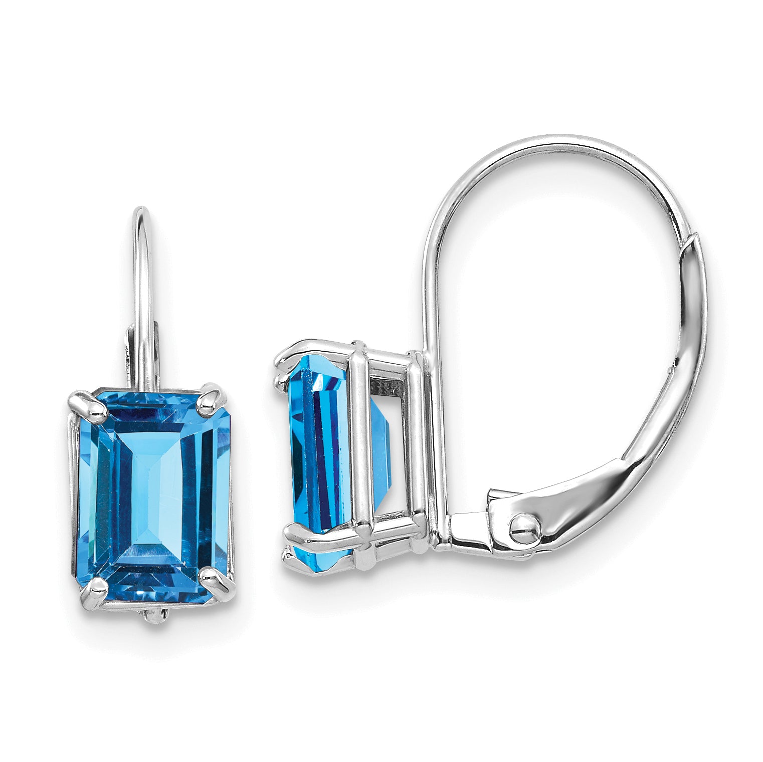 14k White Gold 7x5mm Emerald Cut Blue Topaz Earrings Main image
