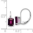 14k White Gold 7x4 Emerald Cut Rhodolite Garnet Leverback Earrings