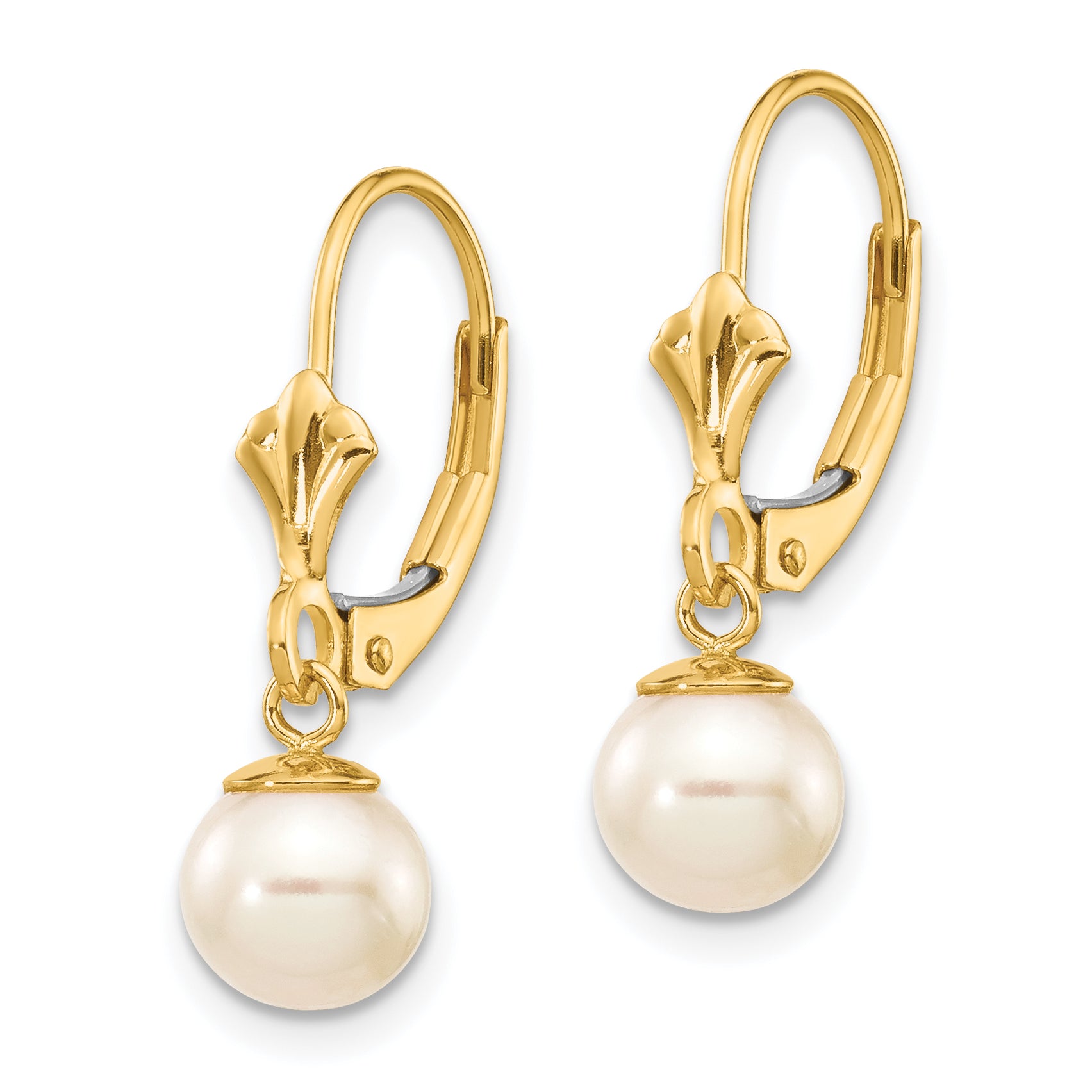 14K 6-7mm White Round Freshwater Cultured Pearl Leverback Earrings