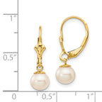 14K 6-7mm White Round Freshwater Cultured Pearl Leverback Earrings