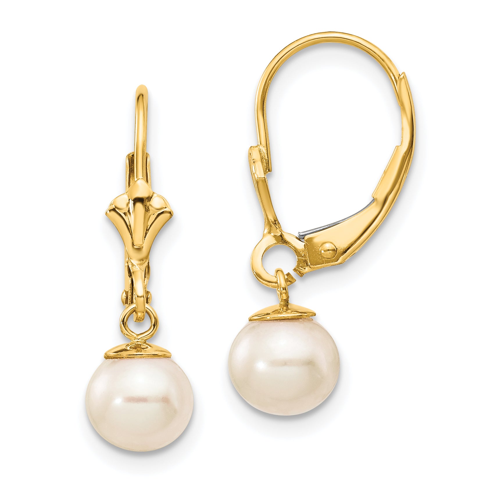14K 6-7mm White Round Freshwater Cultured Pearl Leverback Earrings Main image