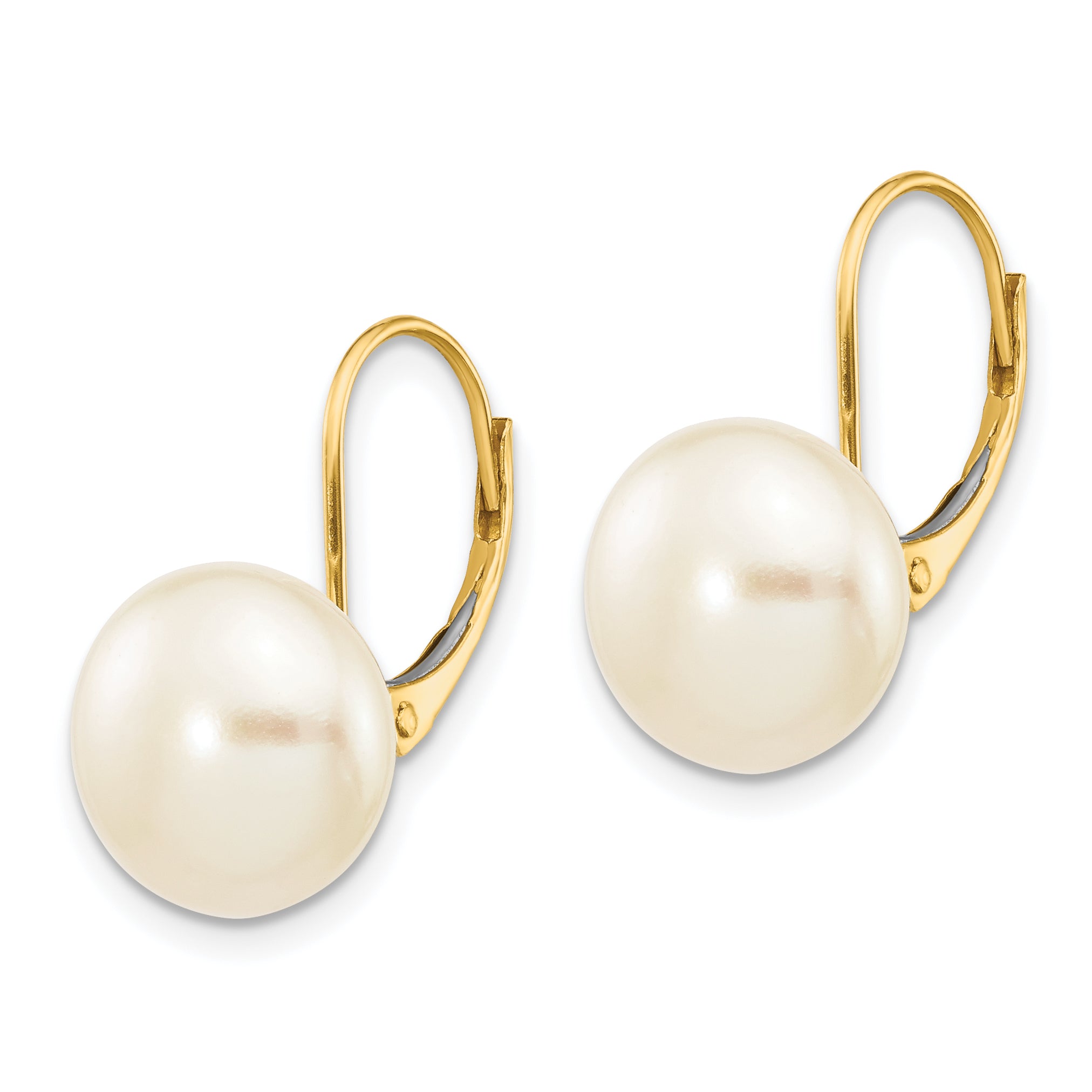 14K 10-11mm White Button Freshwater Cultured Pearl Leverback Earrings Secondary image