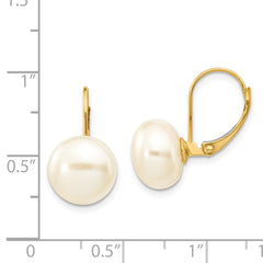 14K 10-11mm White Button Freshwater Cultured Pearl Leverback Earrings