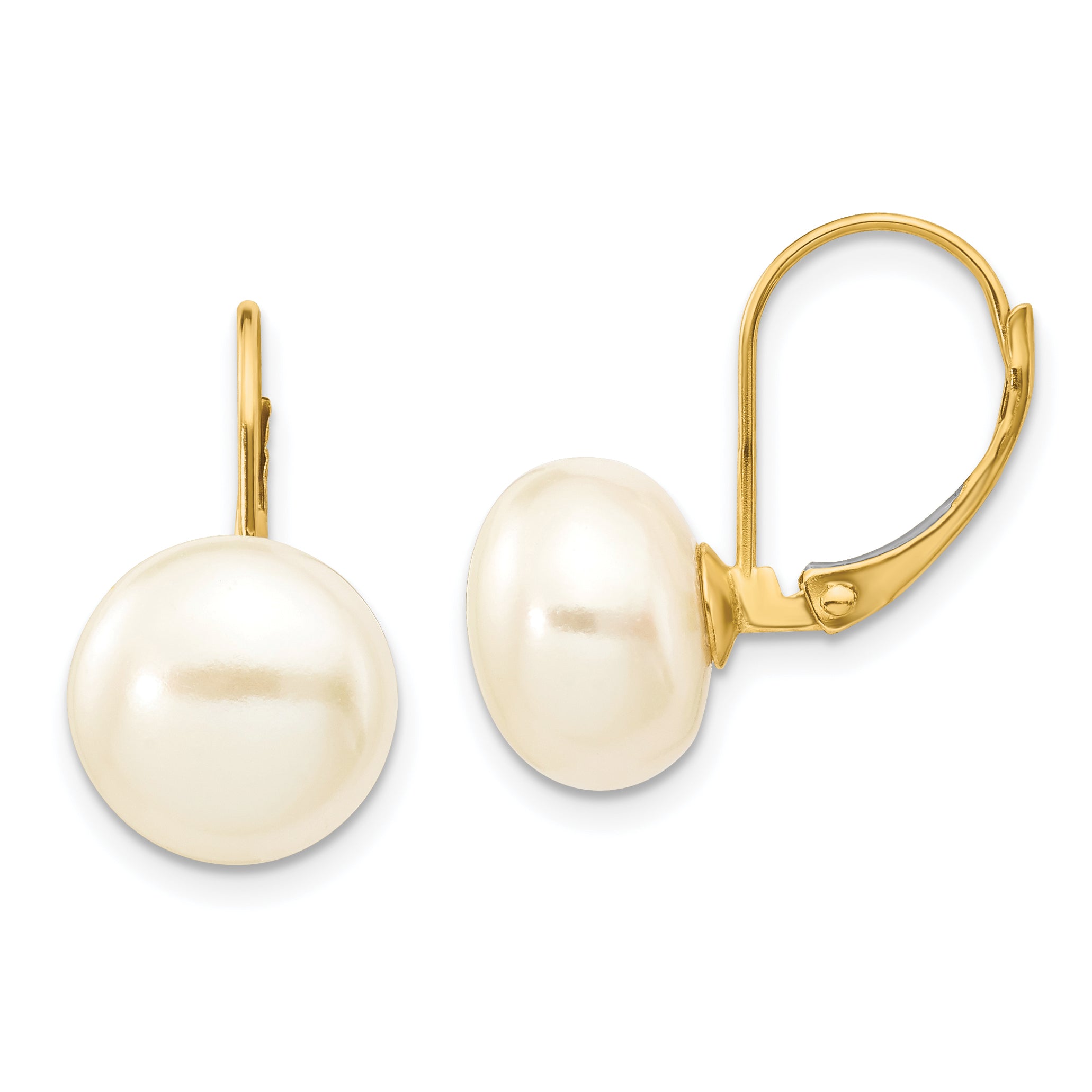 14K 10-11mm White Button Freshwater Cultured Pearl Leverback Earrings Main image
