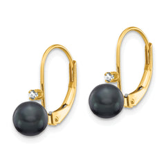 14k 5-6mm Black FW Cultured Pearl AA Diamond Leverback Earrings