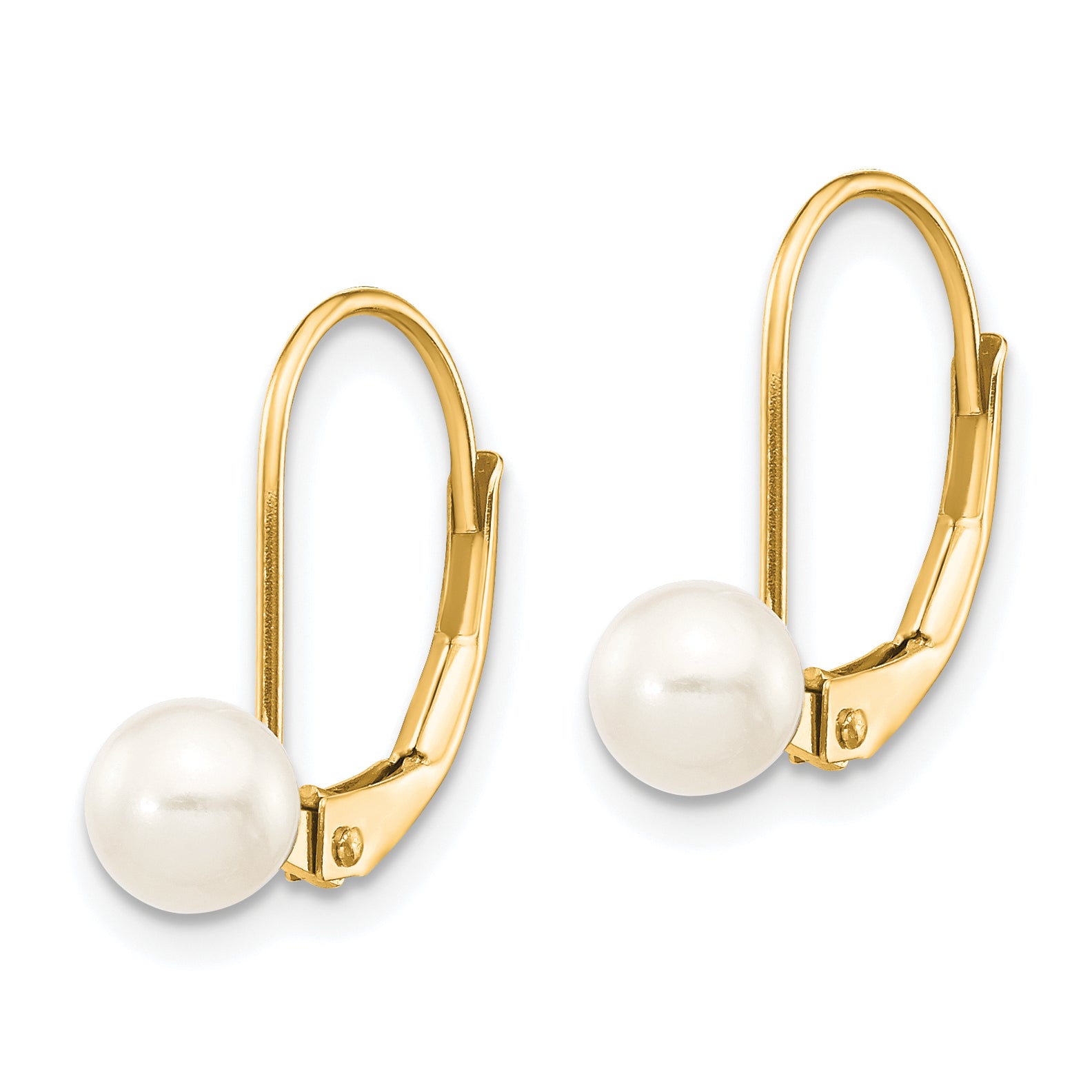 14k 5-6mm White Round Freshwater Cultured Pearl Leverback Earrings