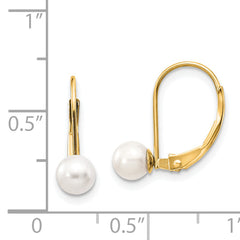 14k 5-6mm White Round Freshwater Cultured Pearl Leverback Earrings