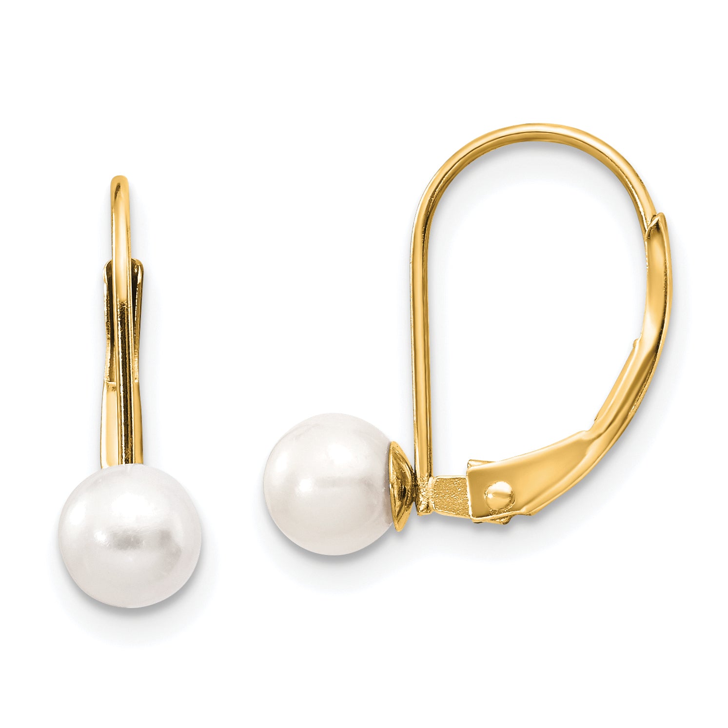 14k 5-6mm White Round Freshwater Cultured Pearl Leverback Earrings Main image
