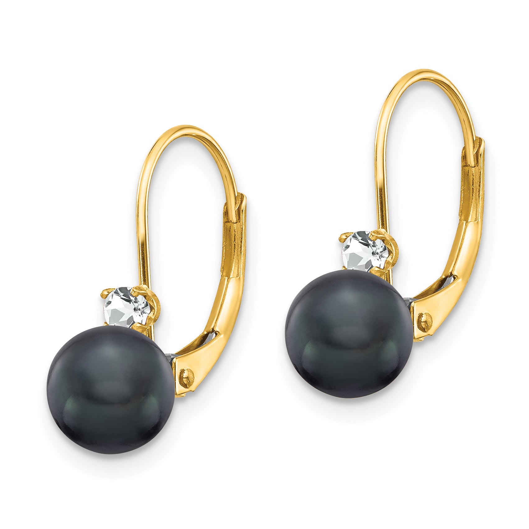 14k 6-7mm Black FW Cultured Pearl AA Diamond Leverback Earrings Secondary image
