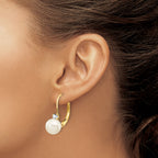 14k 6-7mm White Round FW Cultured Pearl AA Diamond Leverback Earrings