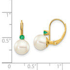 14k 7-7.5mm White Round FW Cultured Pearl Emerald Leverback Earrings