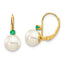 14k 7-7.5mm White Round FW Cultured Pearl Emerald Leverback Earrings