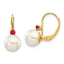14k 7-7.5mm White Round FW Cultured Pearl Ruby Leverback Earrings
