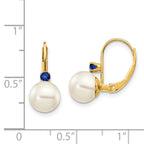 14k 7-7.5mm White Round FW Cultured Pearl Sapphire Leverback Earrings