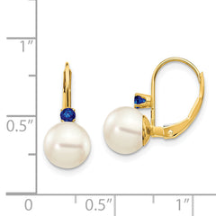 14k 7-7.5mm White Round FW Cultured Pearl Sapphire Leverback Earrings