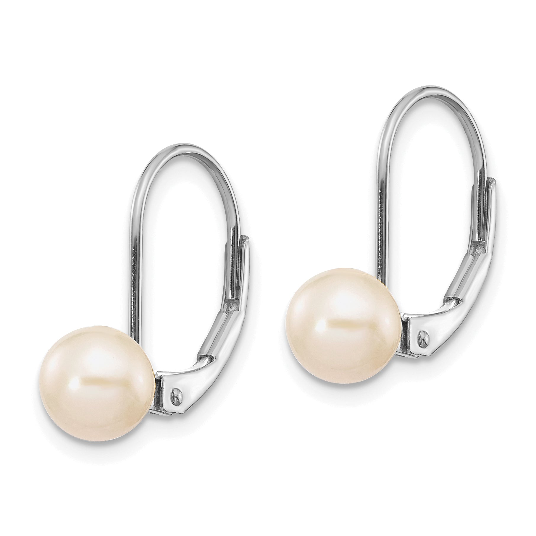 14k White Gold 6-7mm Round Freshwater Cultured Pearl Leverback Earrings Secondary image