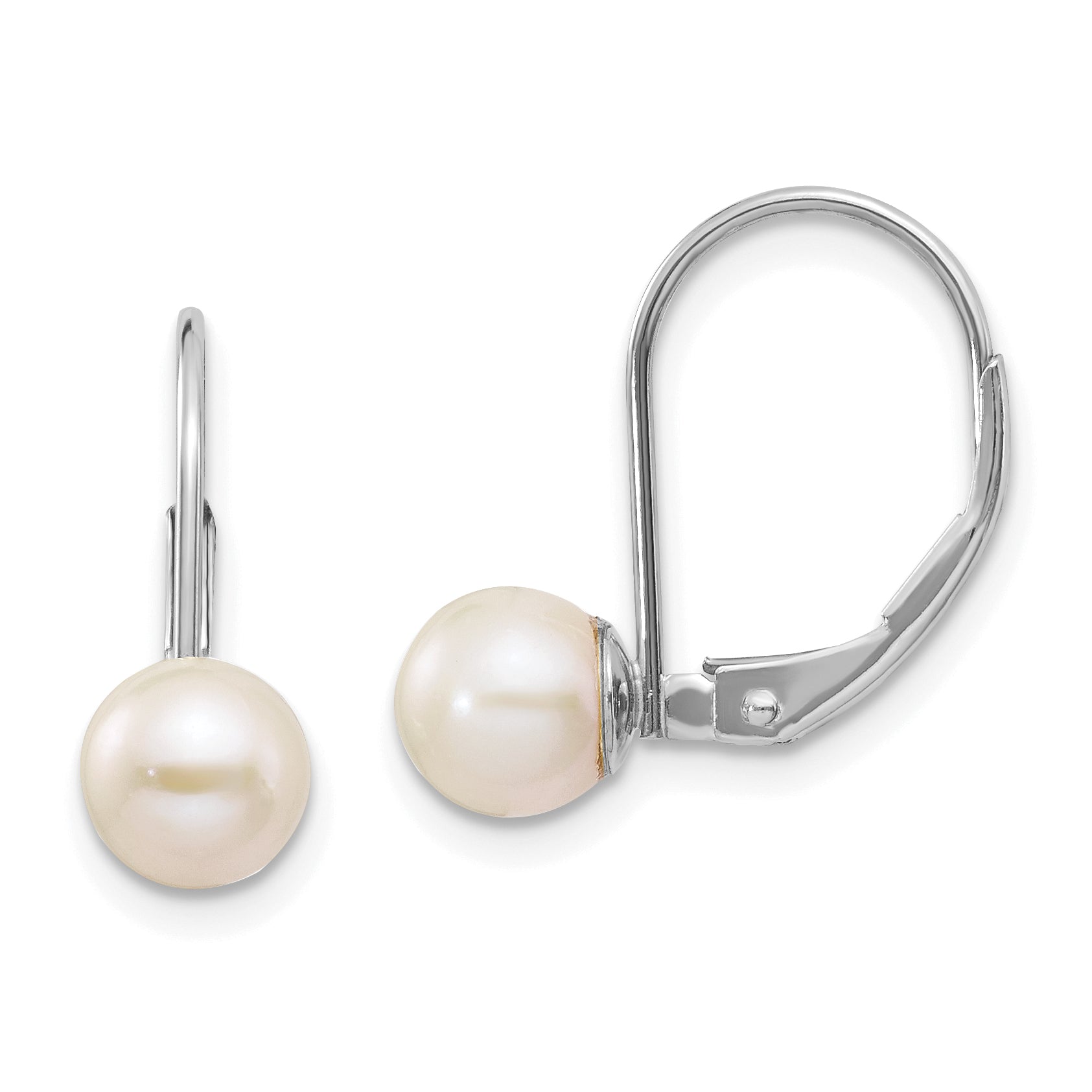 14k White Gold 6-7mm Round Freshwater Cultured Pearl Leverback Earrings Main image