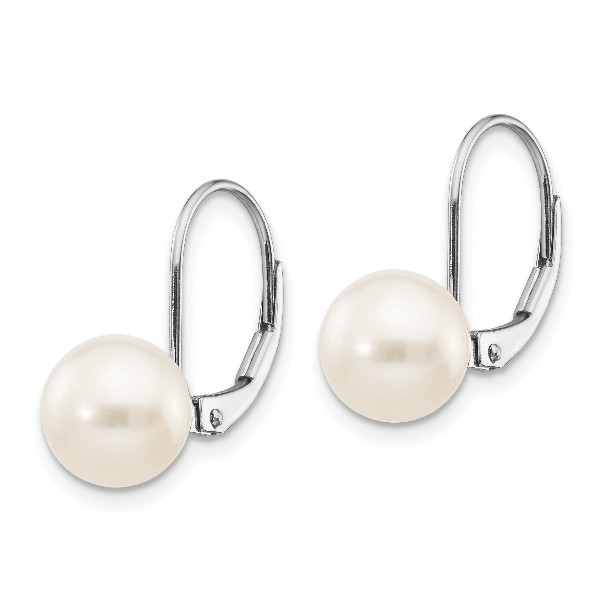 14k White Gold 8-9mm Round Freshwater Cultured Pearl Leverback Earrings Secondary image