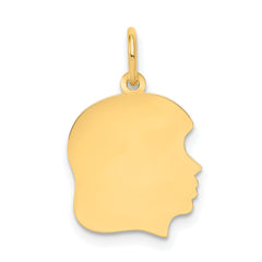 14K Plain Medium .013 Gauge Facing Right Engravable Girl Head Charm