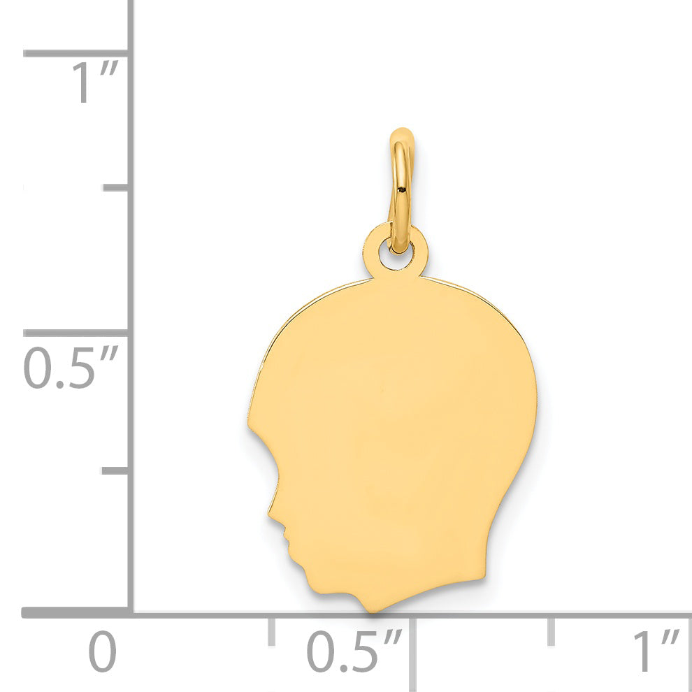 10K Plain Medium .018 Gauge Facing Left Engravable Boy Head Charm