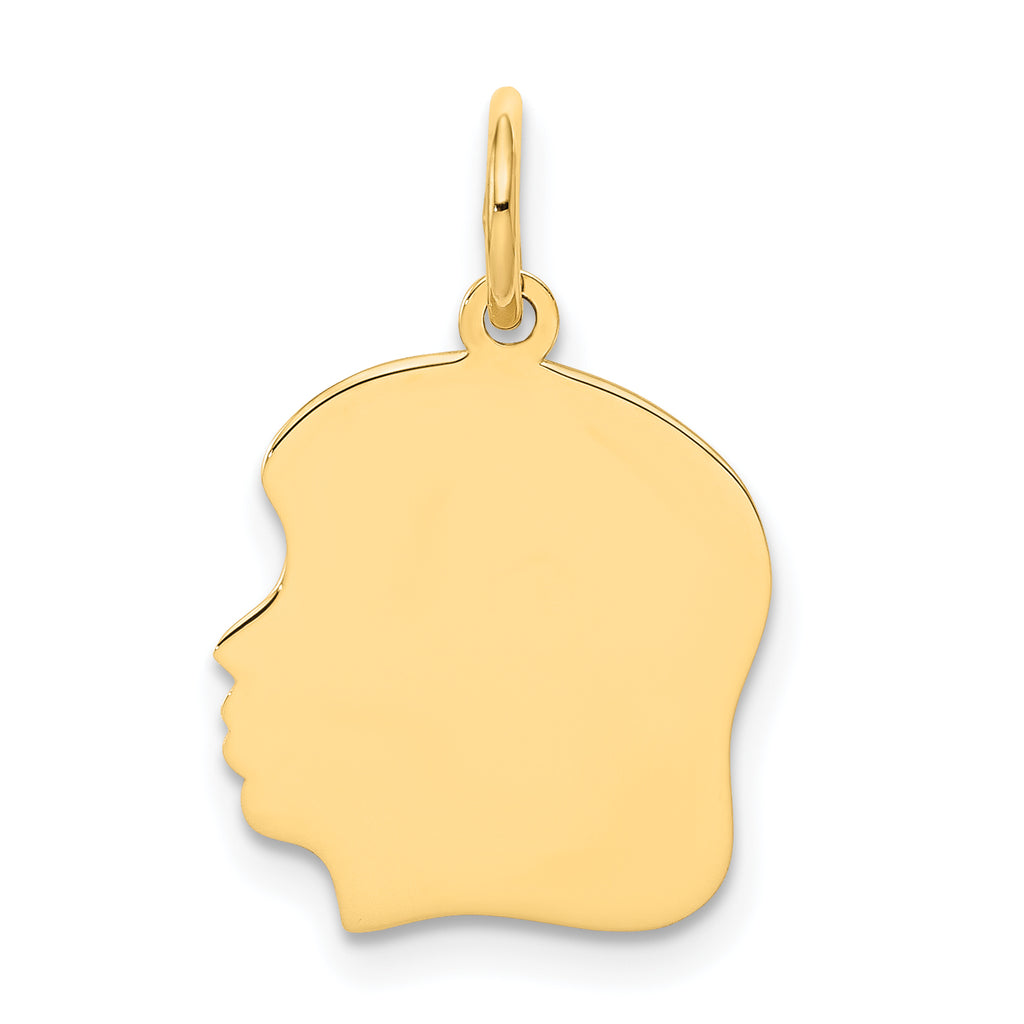 10K Gold Engravable Girl Head Charm with Polished Finish