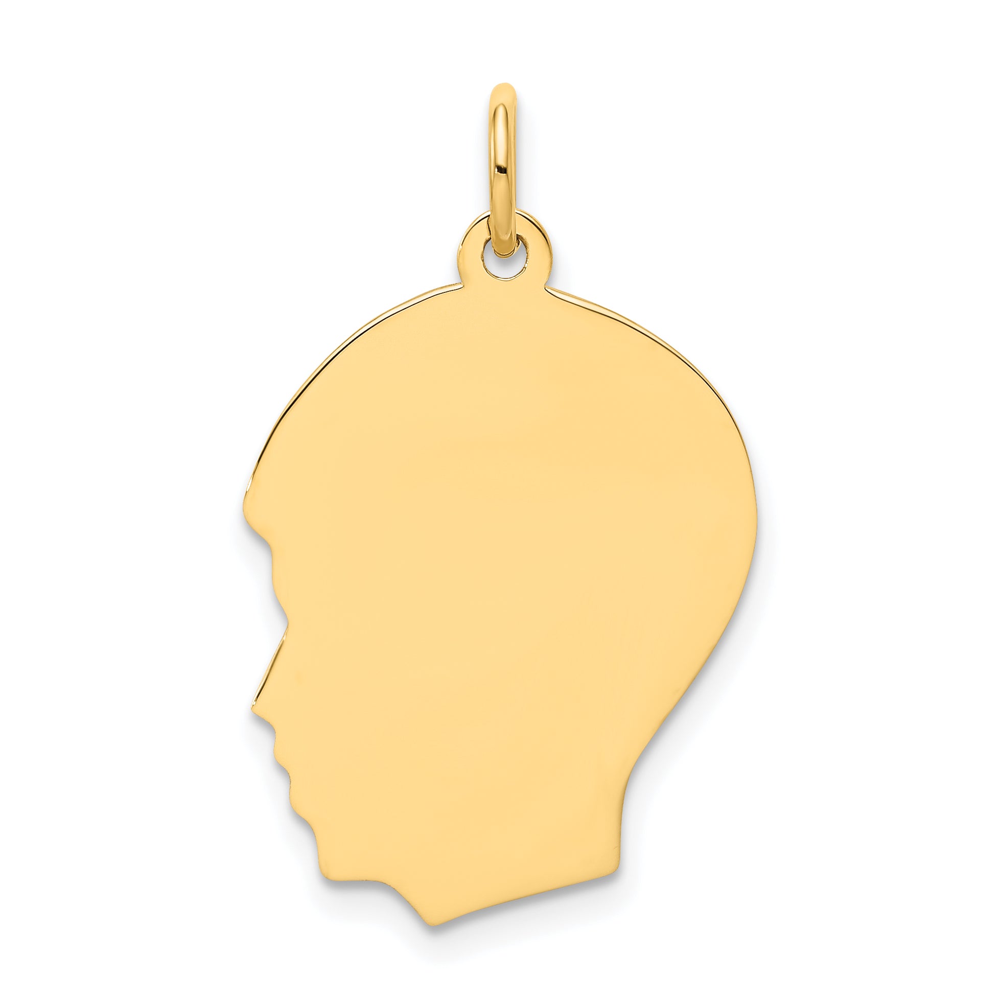 14K Plain Medium .027 Gauge Facing Left Engravable Boy Head Charm Main image