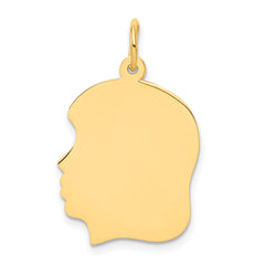 14K Plain Medium .009 Gauge Facing Left Engravable Girl Head Charm