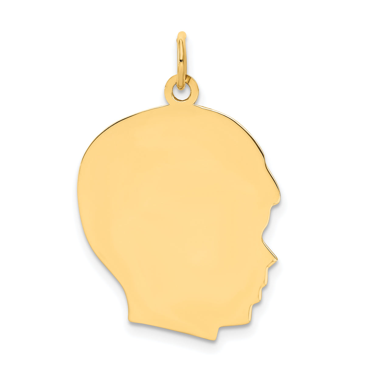 14K Plain Large .009 Gauge Facing Right Engravable Boy Head Charm