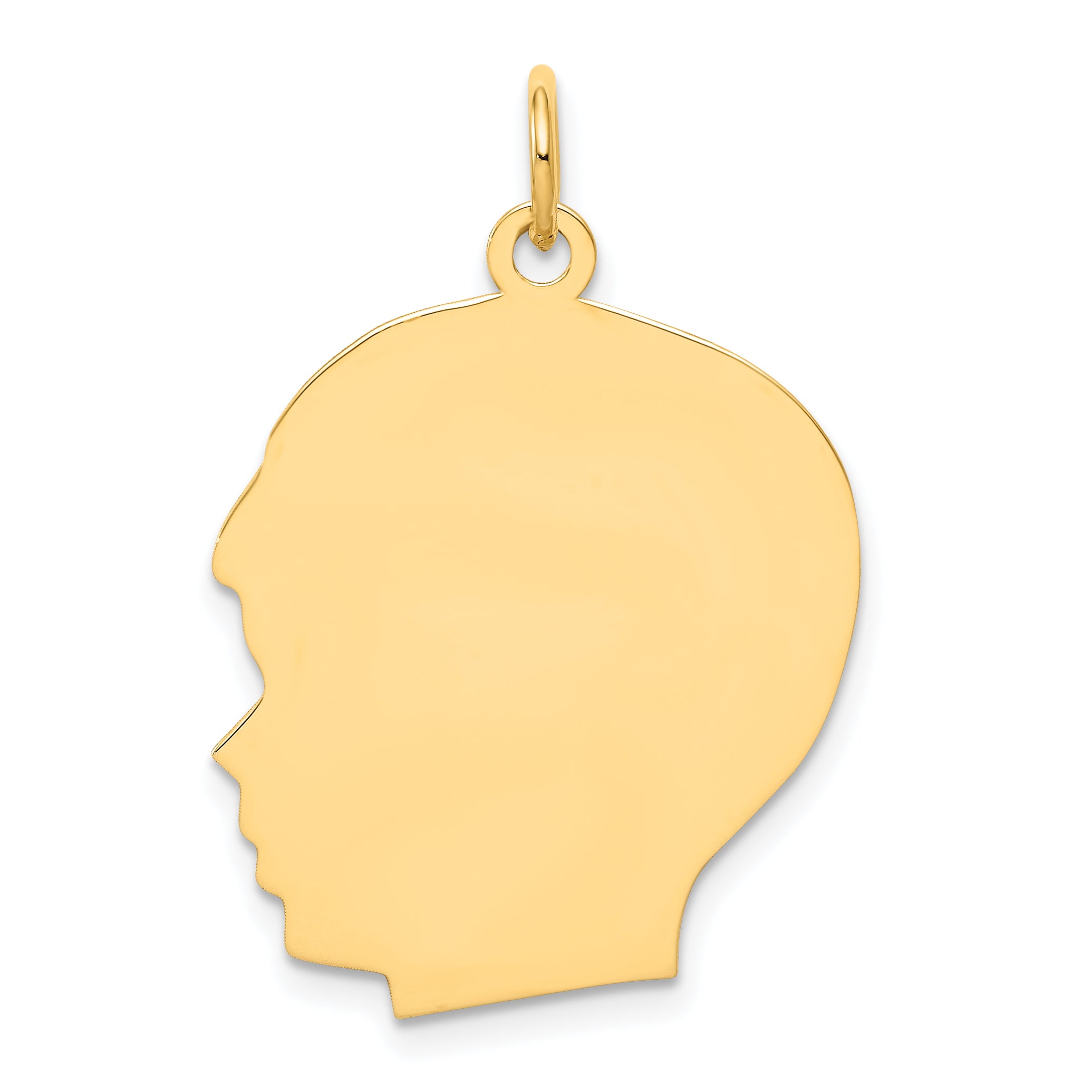 14K Plain Large .009 Gauge Facing Left Engravable Boy Head Charm