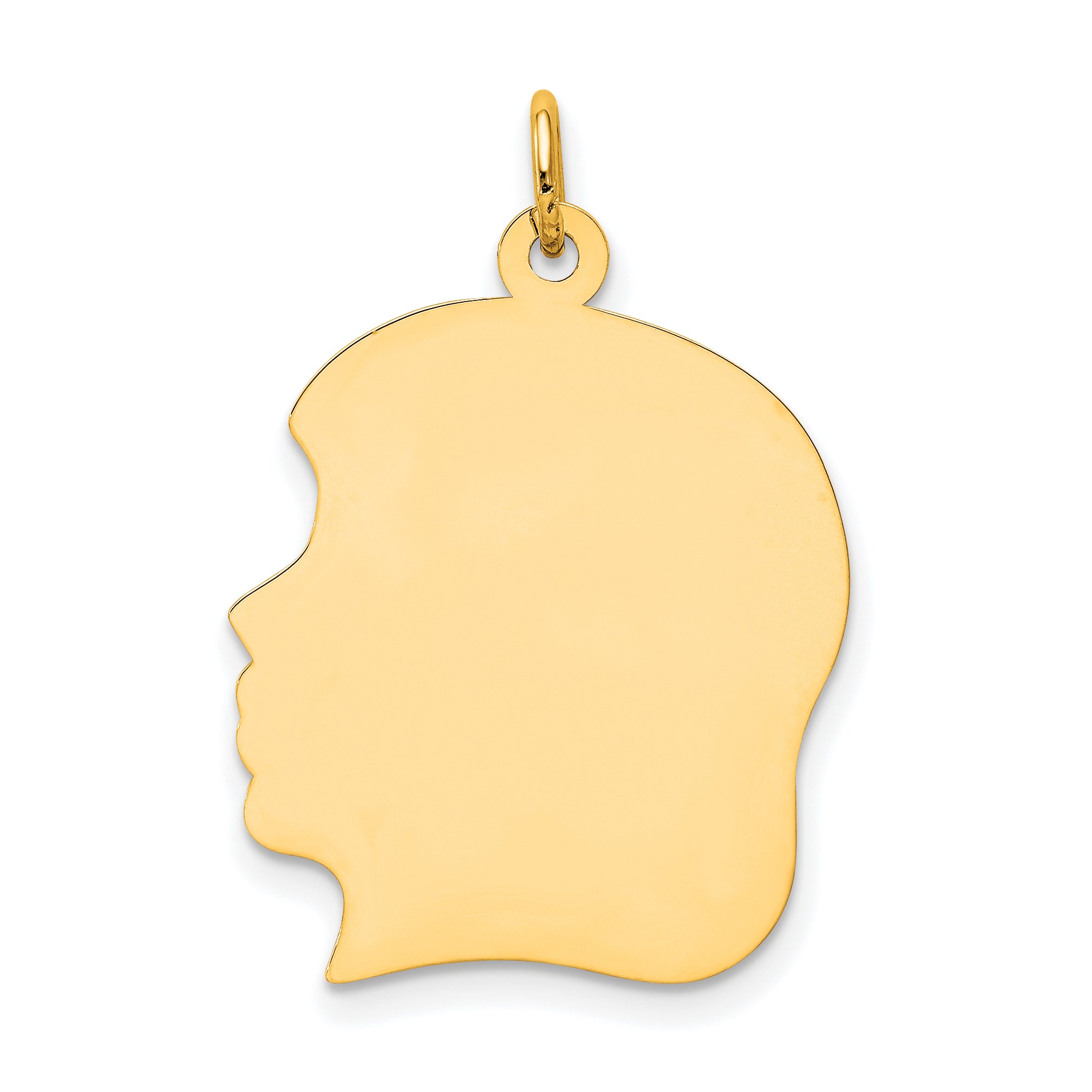 14K Plain Large .035 Gauge Facing Left Engravable Girl Head Charm