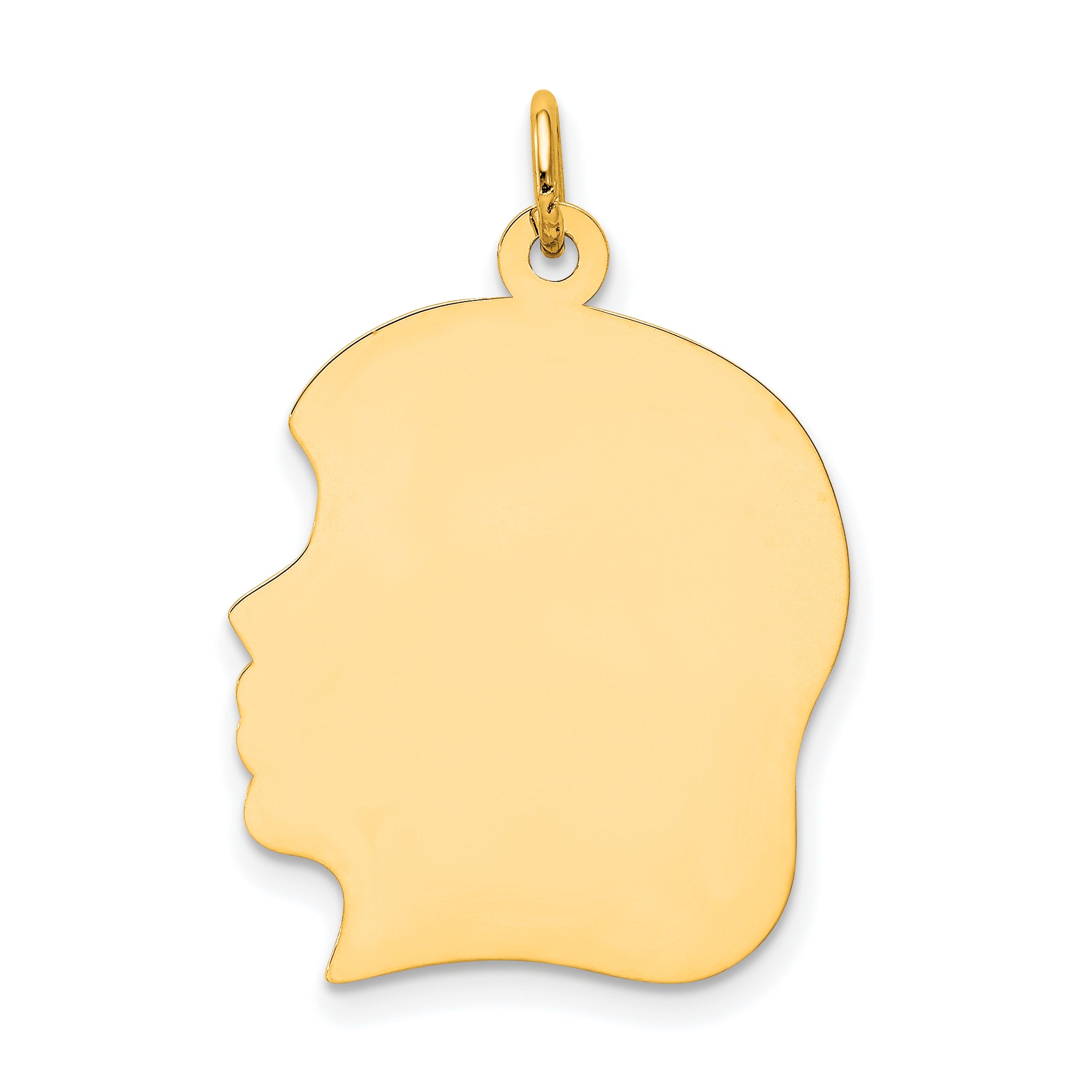 14K Plain Large .013 Gauge Facing Left Engravable Girl Head Charm