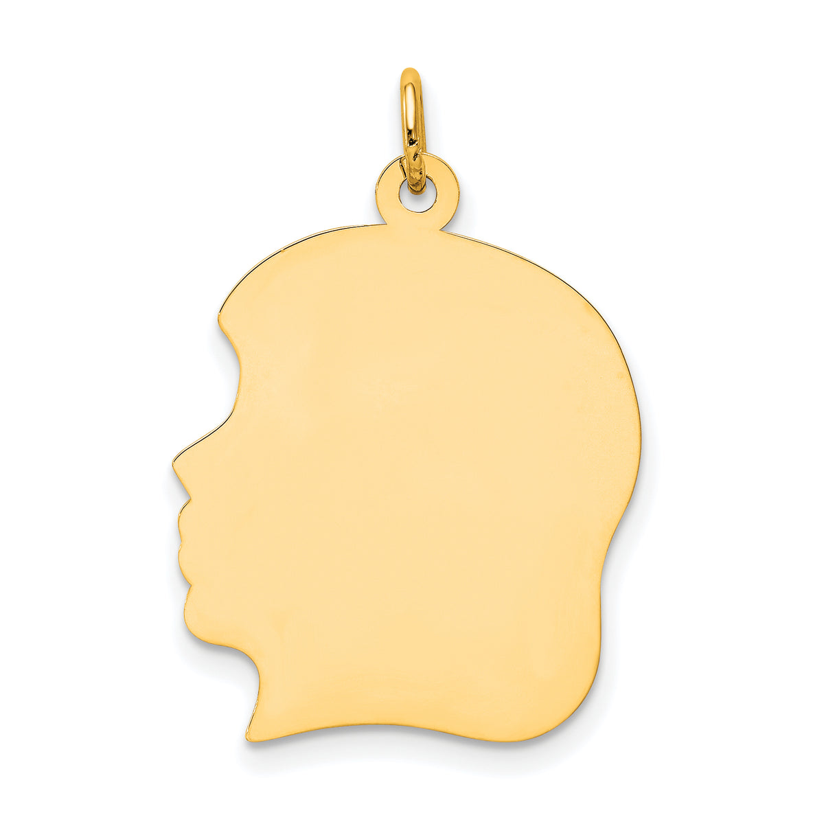 14K Plain Large .027 Gauge Facing Left Engravable Girl Head Charm