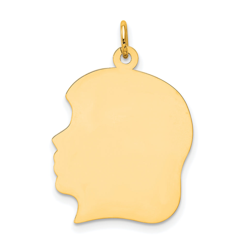 10K Gold Engravable Girl Head Charm Polished Facing Left 30mm