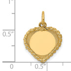 14k Polished .013 Gauge Engravable Heart with Rope Disc Charm