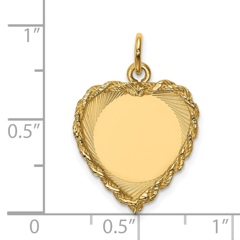 14k Polished .013 Gauge Engravable Heart with Rope Disc Charm