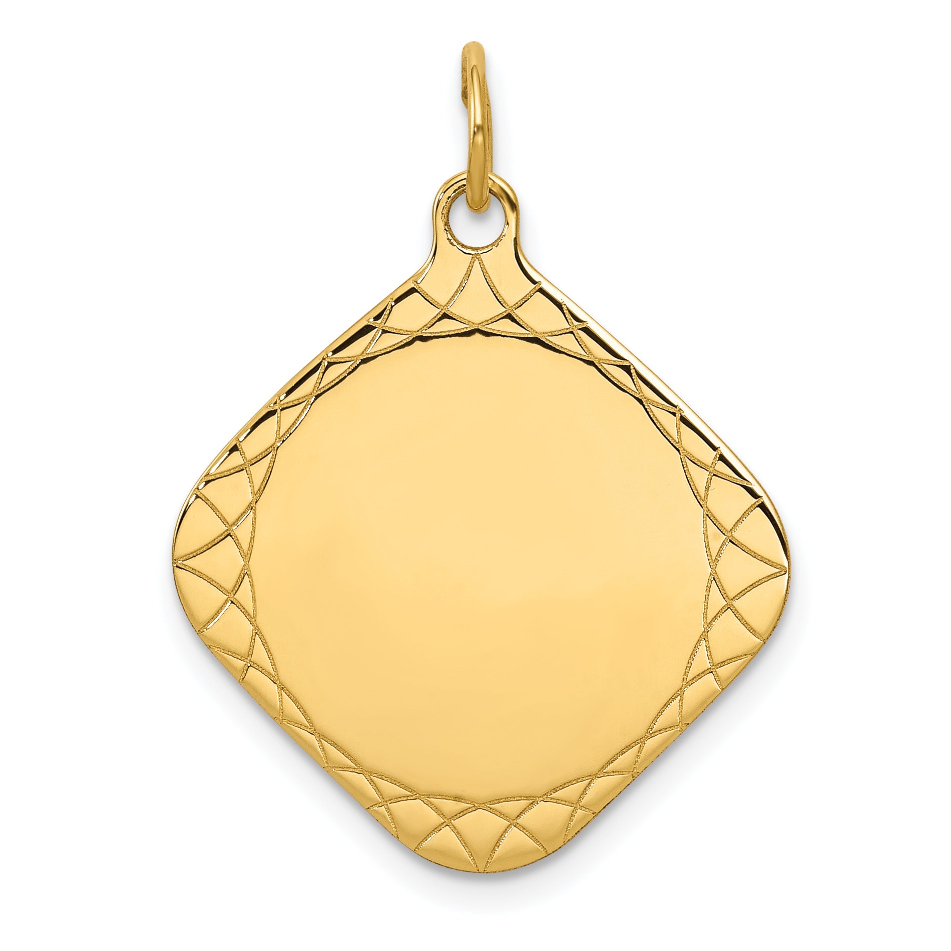 14k Patterned .018 Gauge Diamond-Shaped Engravable Disc Charm Main image