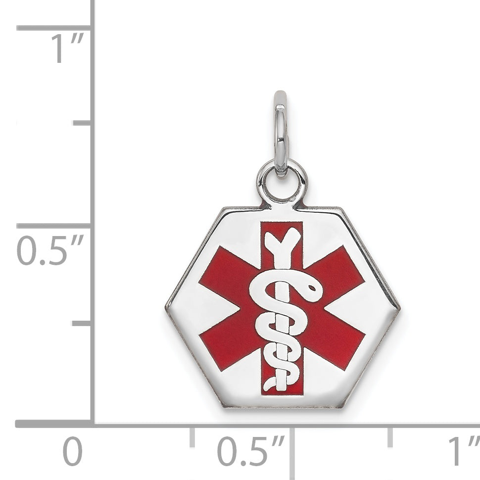 14K White Gold Red Enamel Medical Jewelry Pendant