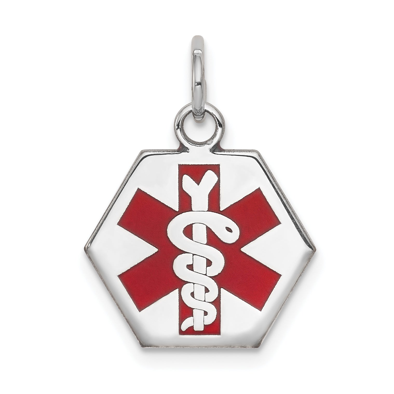14k White Gold Red Enamel Medical Jewelry Pendant Main image