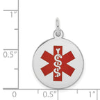 14K White Gold Red Enamel Medical Jewelry Pendant