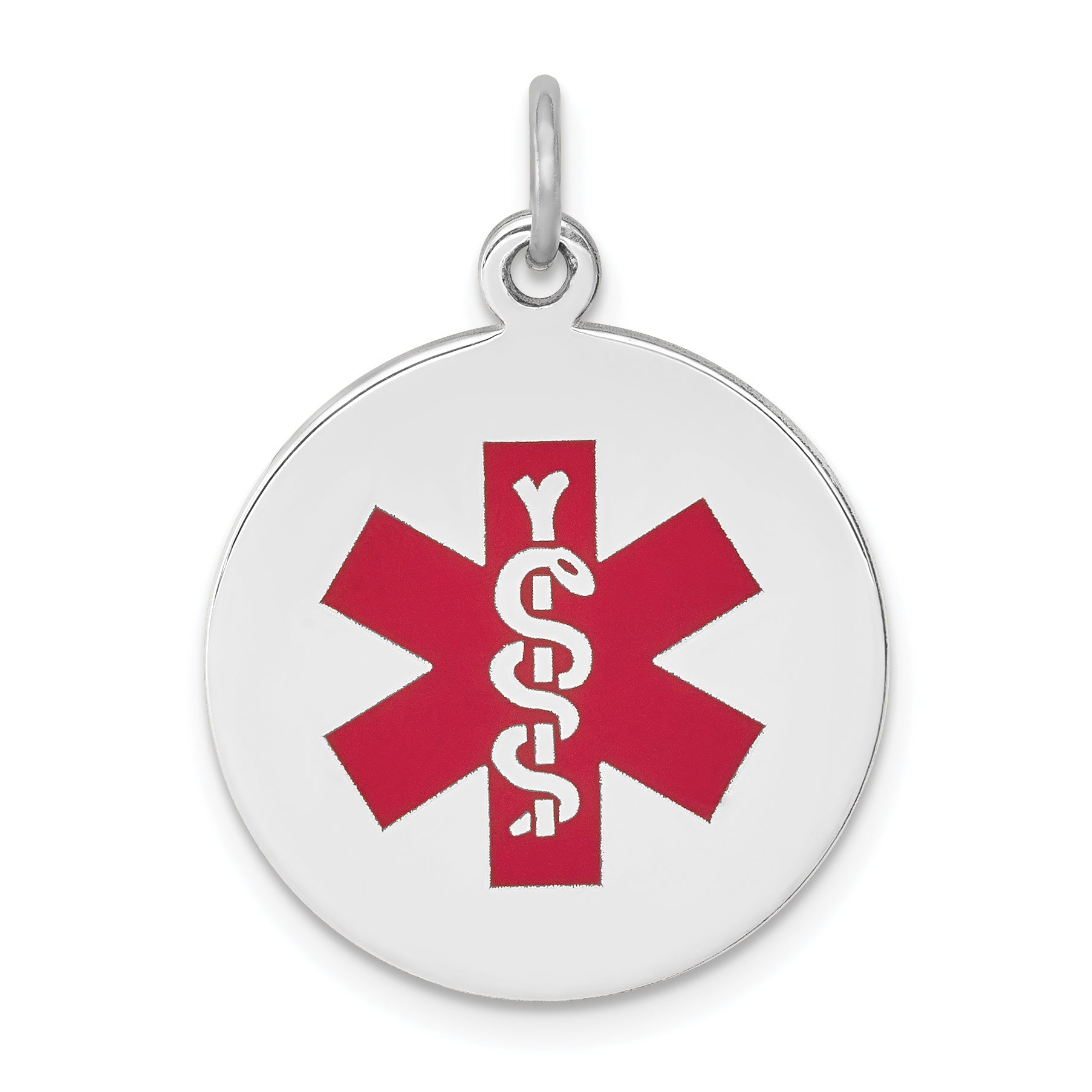 14k White Gold Red Enamel Medical Jewelry Pendant
