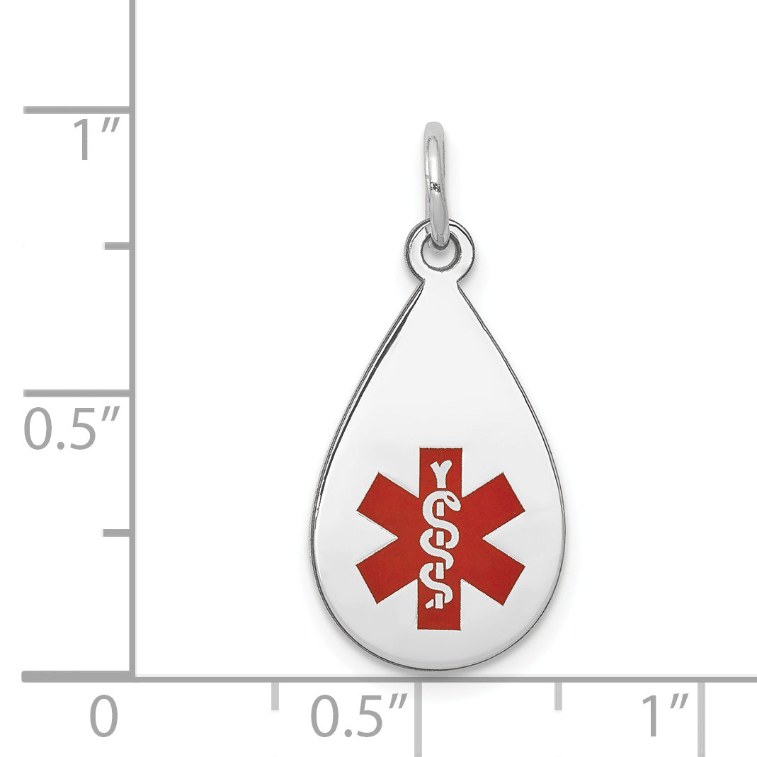 14K White Gold Red Enamel Medical Jewelry Pendant