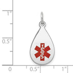 14K White Gold Red Enamel Medical Jewelry Pendant